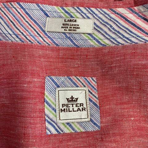 PETER MILLAR Size L Heather Red Linen One Pocket Short Sleeve Shirt