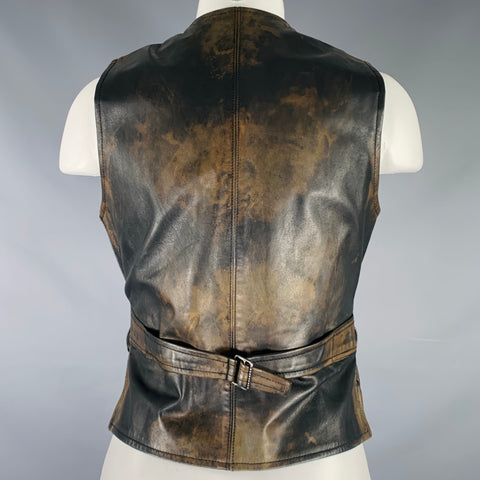 RALPH LAUREN Size 8 Black Brown Leather Distressed Vest