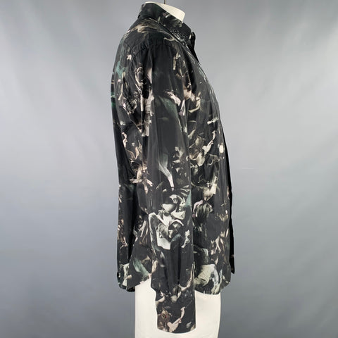 PAUL SMITH Size L Black Grey Floral Cotton Silk Button Up Long Sleeve Shirt