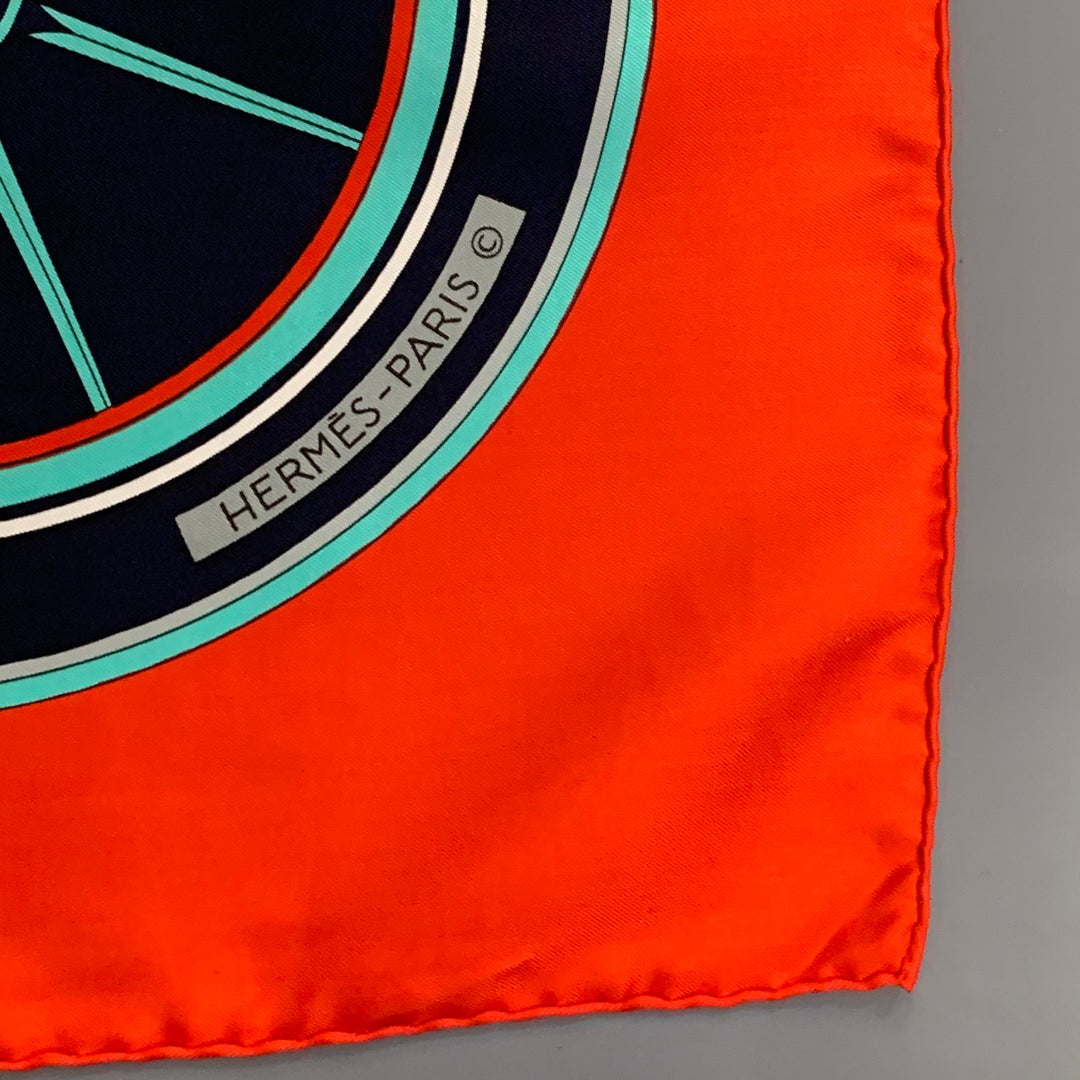 HERMES Washington's Carriage Red Multi Color Print Silk Scarf