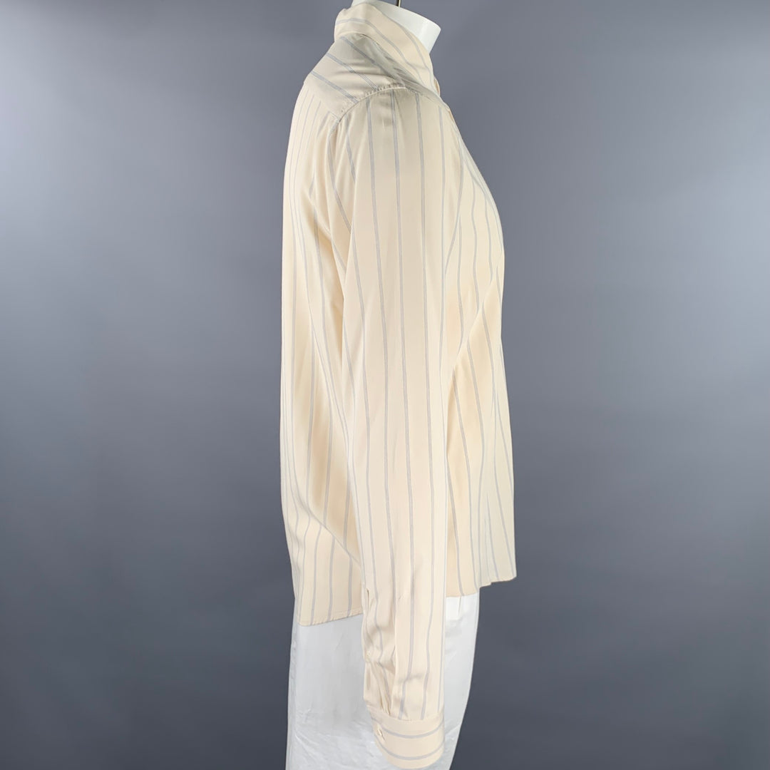 SANDRO Size XL Cream Blue Stripe Viscose Long Sleeve Shirt