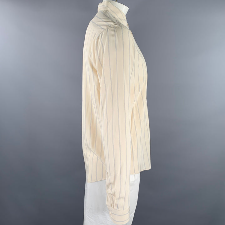 SANDRO Size XL Cream Blue Stripe Viscose Long Sleeve Shirt