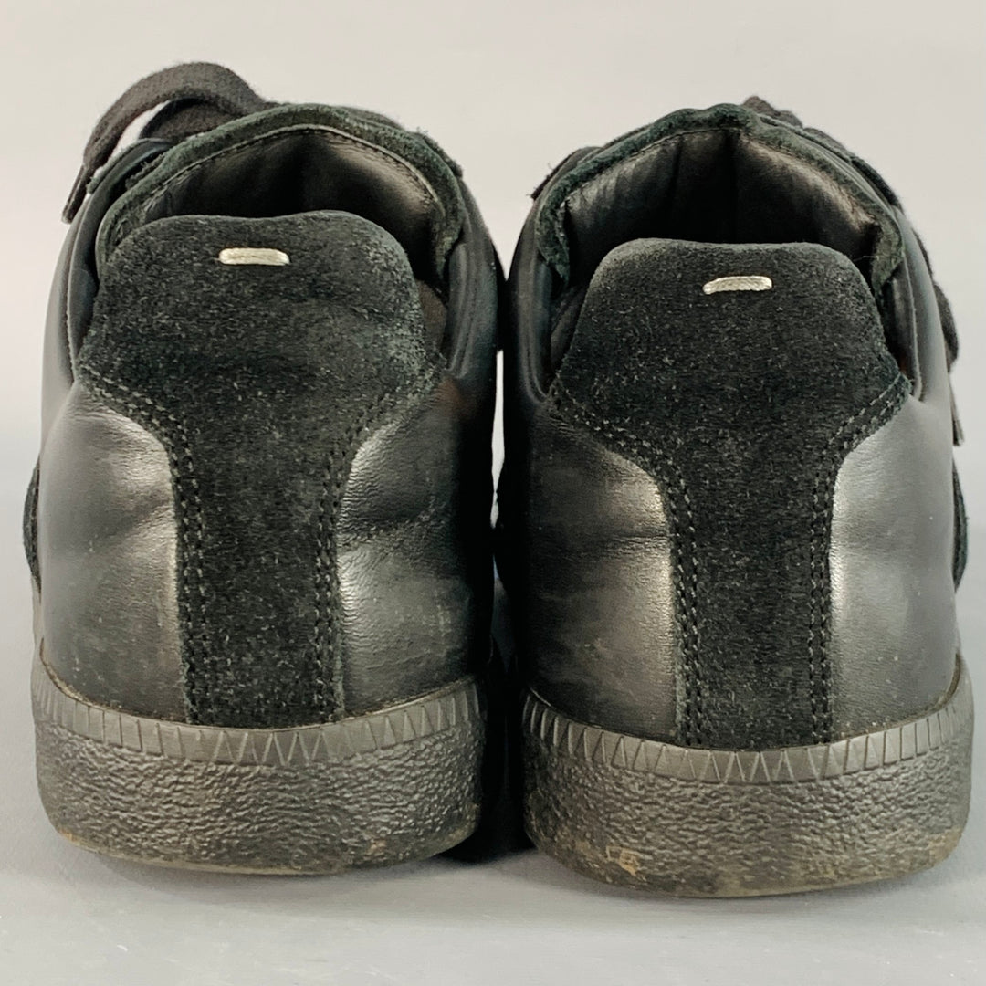 MAISON MARGIELA Size 10 Black Leather Suede Low Top Sneakers
