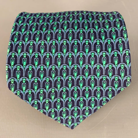 HERMES Navy Green Equestrian Silk Tie