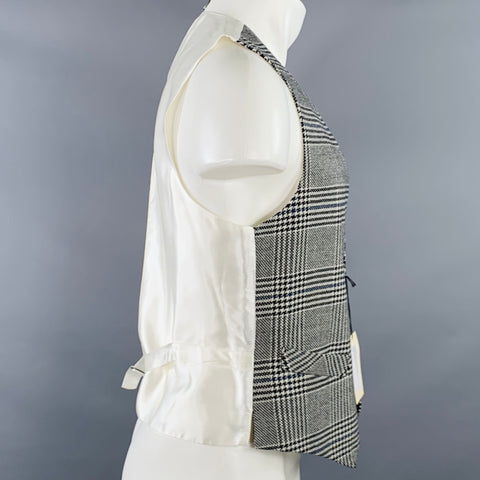 FAVOURBROOK Size 38 Black White Plaid Wool Classic V-Neck Vest