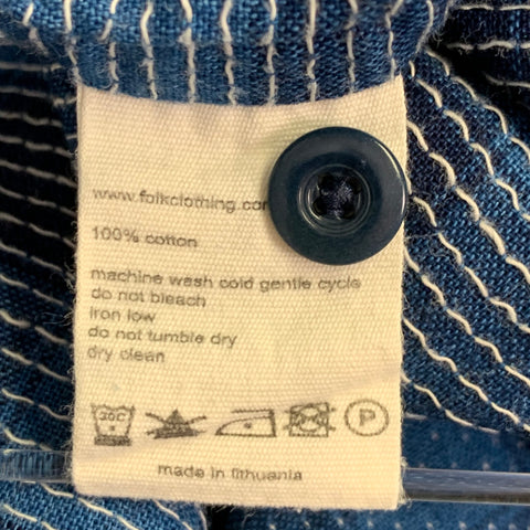 FOLK Size L Blue Navy Checkered Cotton One Pocket Long Sleeve Shirt