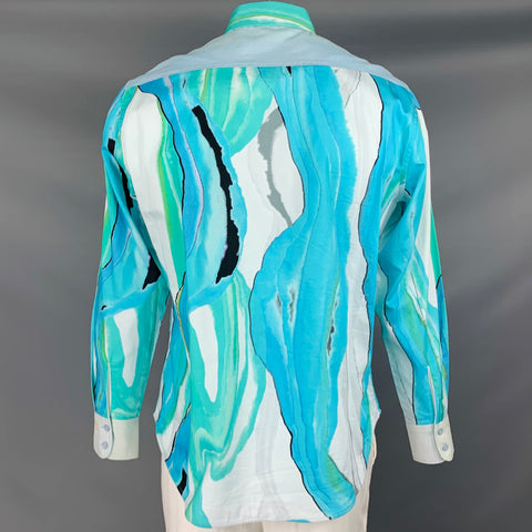 ROBERT GRAHAM Size L Blue White Green Print Cotton Long Sleeve Shirt