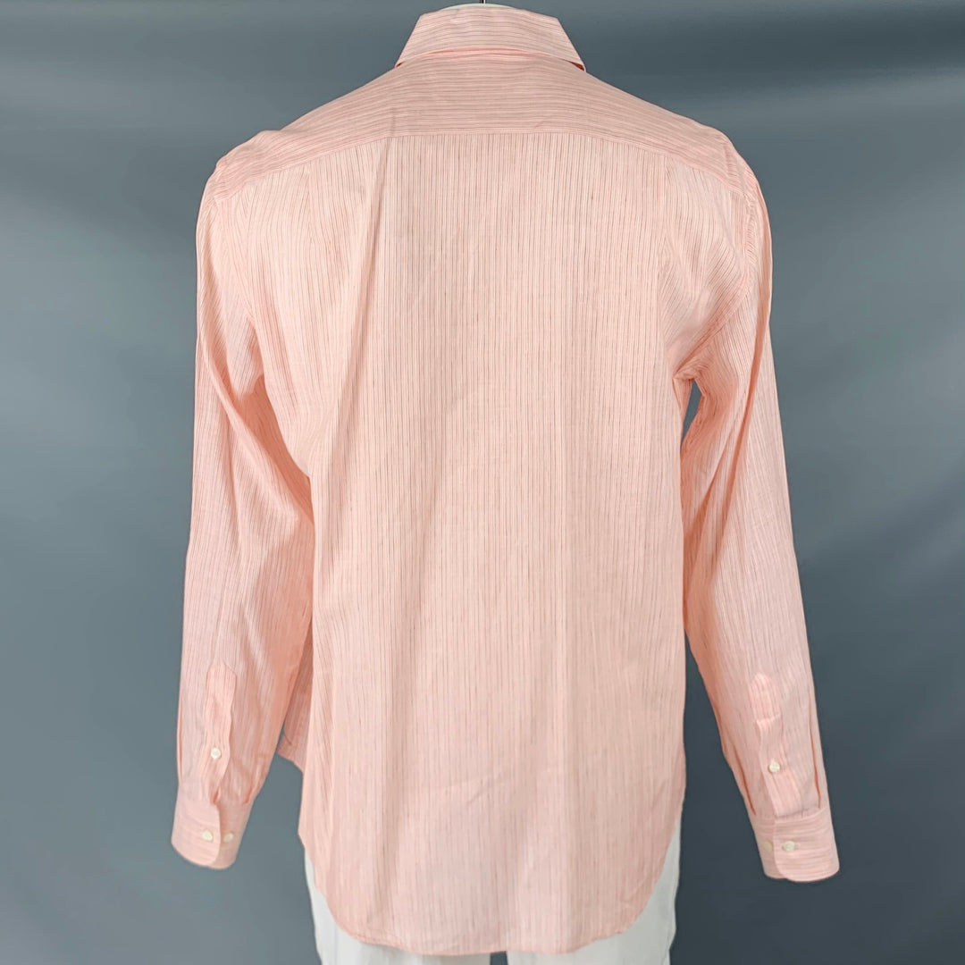 BRIONI Size L Orange Purple Pinstripe Linen Button Up Long Sleeve Shirt