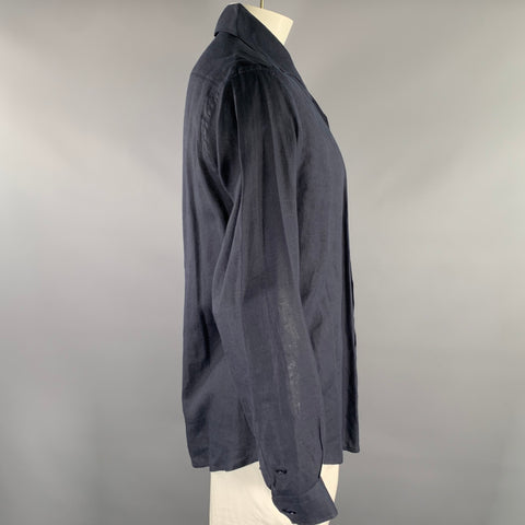 CAPRI Size XL Navy Linen Camp Long Sleeve Shirt