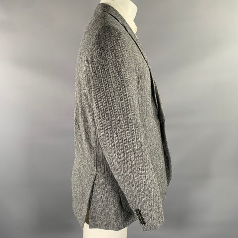 J.CREW Chest Size 40 Regular Grey Black Herringbone Wool Notch Lapel Sport Coat