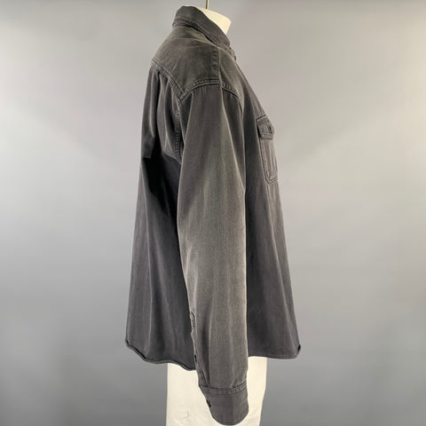 VISVIM Size L Black Wash Cotton Patch Pockets Long Sleeve Shirt