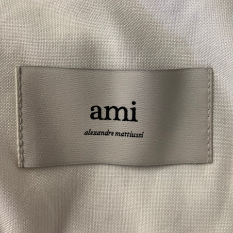 AMI Size M White Embroidery Cotton Button Down Oxford Long Sleeve Shirt