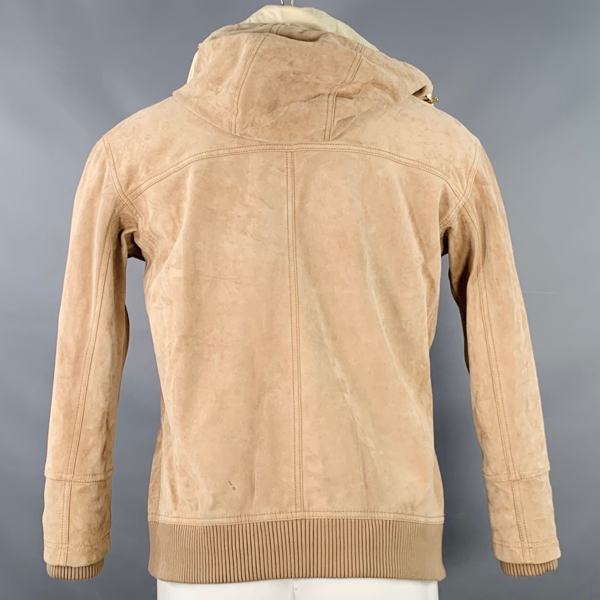 BALMAIN SS16 Size S Beige Calfskin Suede Hooded Asymmetrical Snaps