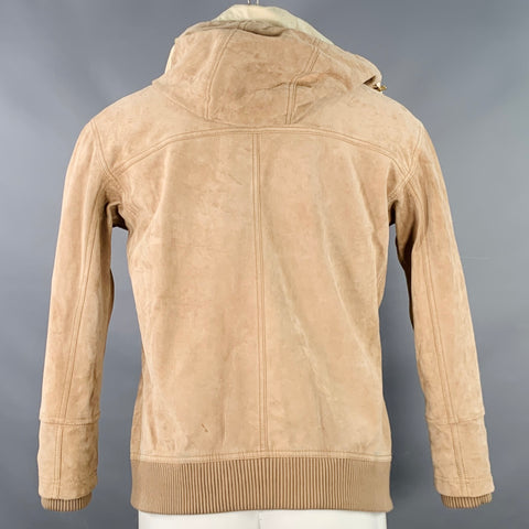 BALMAIN PE16 Veste en daim de veau beige à capuche et boutons-pression asymétriques Taille S