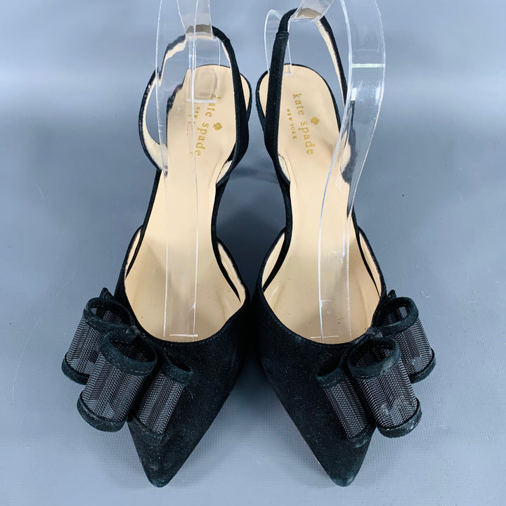 KATE SPADE Size 7 Black Suede Bow Slingback Kitten Heel Pumps