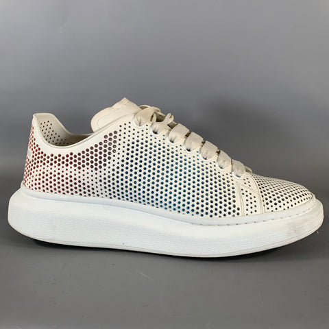 ALEXANDER MCQUEEN Size 9 White Multi Color Perforated Leather Lace Up Shoes
