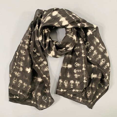 ALEXANDER MCQUEEN Black Grey Shibori Skull Scarf