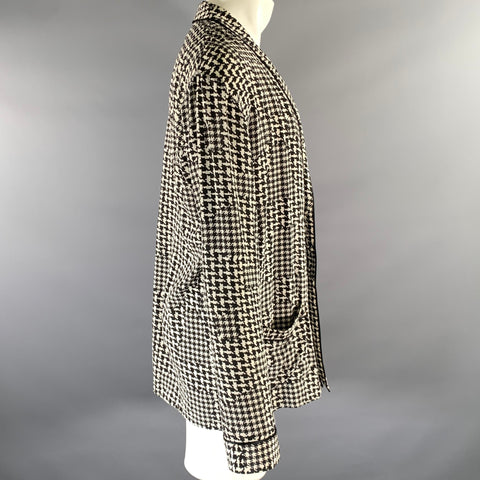 HAIDER ACKERMANN Size S Black White Houndstooth Silk Pajama Long Sleeve Shirt