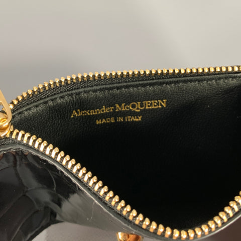 ALEXANDER MCQUEEN Black Gold Croc Embossed Wallet