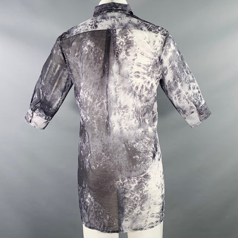 CIVARIZE Size S Grey Charcoal Marbled Polyester Button Up Short Sleeve Shirt