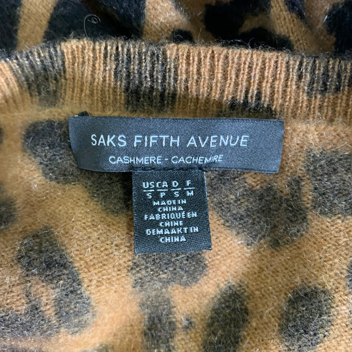 SAKS FIFTH AVENUE Size S Brown Black Cashmere Animal Print Pullover