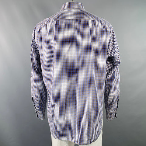 ISAIA Size XL White Blue Brown Plaid Cotton Button Up Long Sleeve Shirt