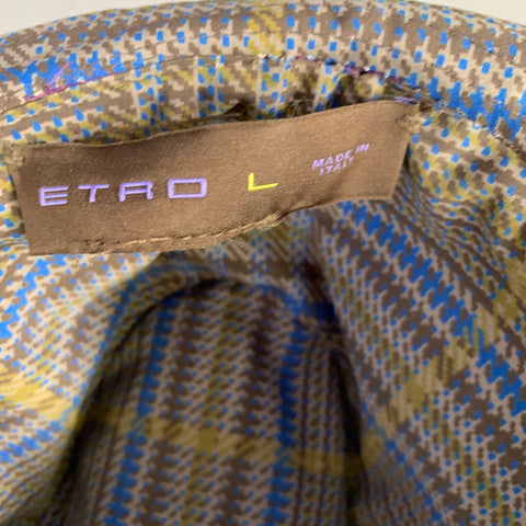 ETRO Size L Brown Grey Plaid Leather Hat
