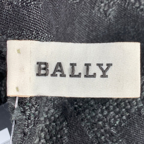 BALLY Grey Black Monogram Logo Wool Silk Fringe Scarf