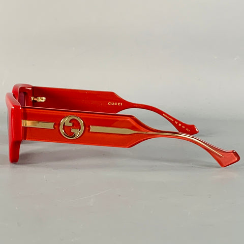 GUCCI Red Gold Acetate Cat Eye Sunglasses