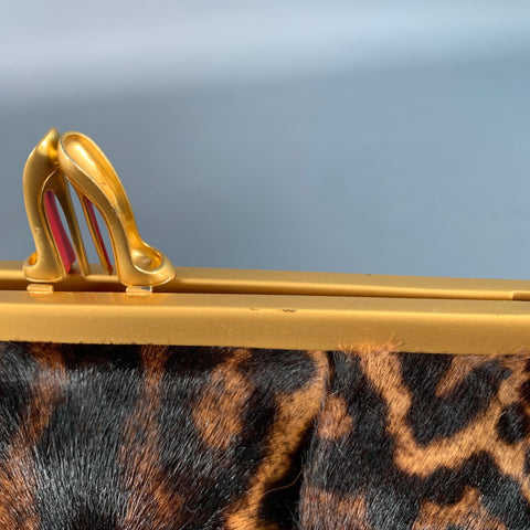 CHRISTIAN LOUBOUTIN Loubis Angel Brown Black Gold Animal Print Clutch Handbag