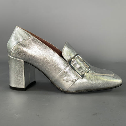 BARNEYS NEW YORK Size 6.5 Silver Leather Loafer Pumps