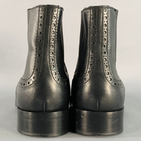BALENCIAGA Size 9 Black Leather Perforated Wingtip Chelsea Boots