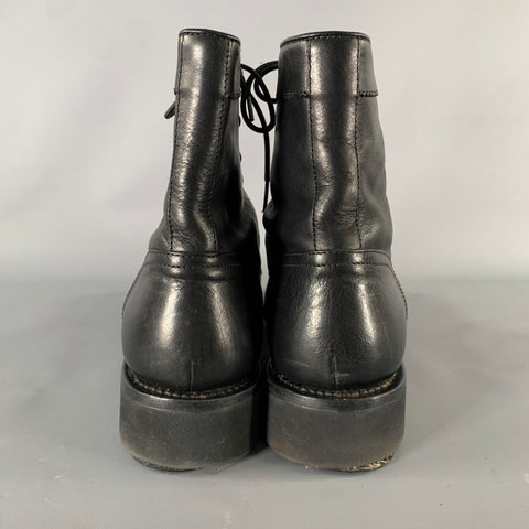 GUCCI Size 11.5 Black Solid Leather Military Boots