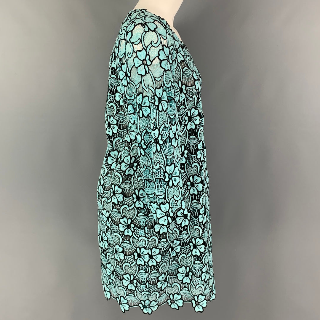 EMANUEL UNGARO Size 10 Blue Black Cotton Polyester Floral Cocktail Dress