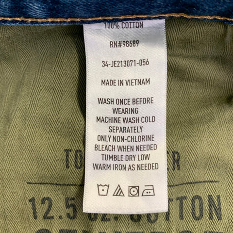 TODD SNYDER Size 32 Blue Cotton Straight Selvedge Denim Button Fly Jeans