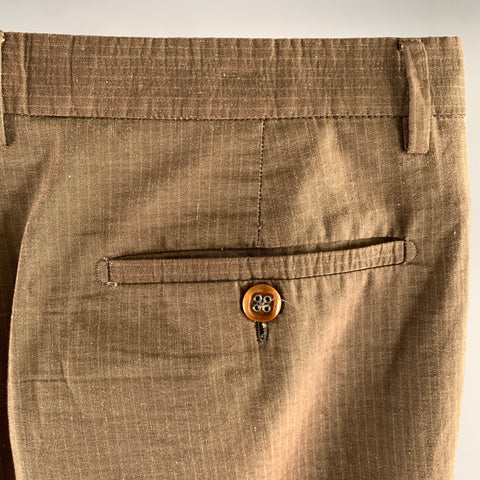 ETRO Size 38 Brown Stripe Cotton Linen Blend Flat Front Casual Pants