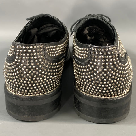 SAINT LAURENT Size 9.5 Black Silver Studded Leather Lace Up Shoes