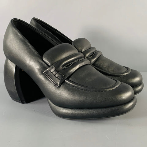 CLARKS x MARTINE ROSE SS24 Size 7.5 Black Leather Chunky Heel Loafer Pumps