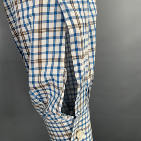 ISAIA Size M Blue White Brown Plaid Cotton Spread Collar Long Sleeve Shirt