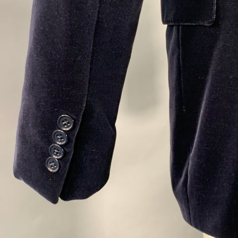 RALPH LAUREN Size 38 Regular Navy Cotton Velvet Peak Lapel Sport Coat