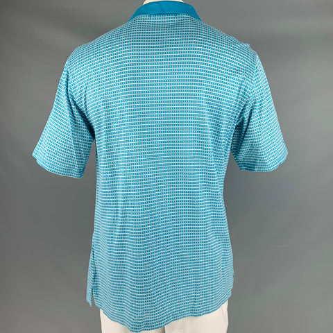 BUGATCHI UOMO Size L Blue White Squares Cotton Buttoned Polo