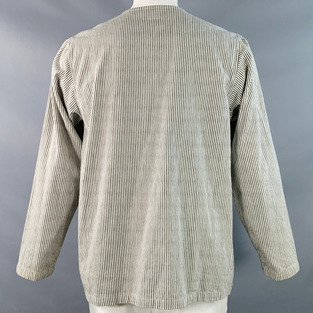 CHIMALA Size L White Black Stripe Cotton Two Pockets Collarless Jacket