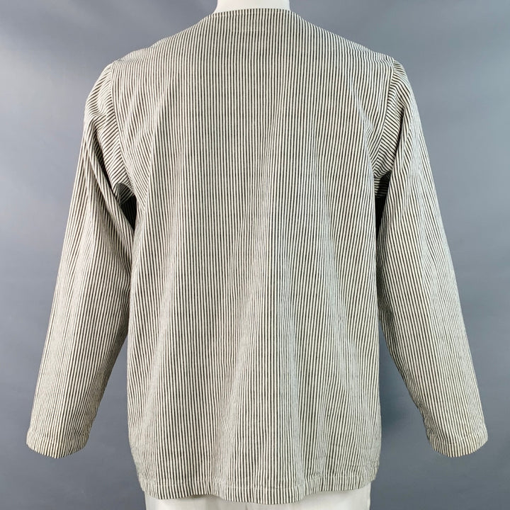 CHIMALA Size L White Black Stripe Cotton Two Pockets Collarless Jacket