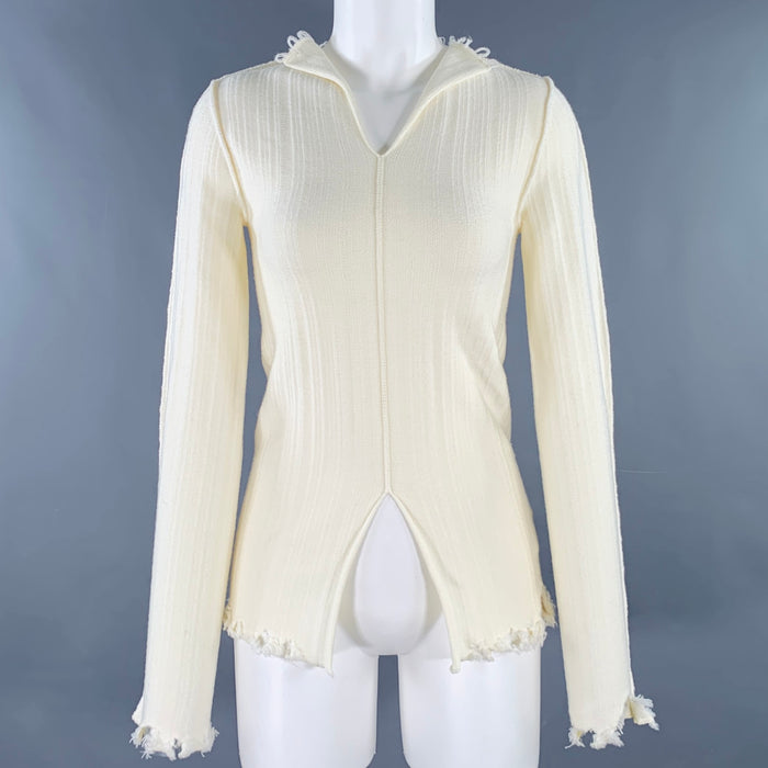 MARNI Size 2 Cream Cotton Virgin Wool Knit Raw Edge Casual Top