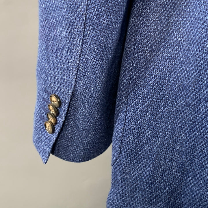 SUITSUPPLY Size 44 Blue Woven Silk Linen Notch Lapel Sport Coat