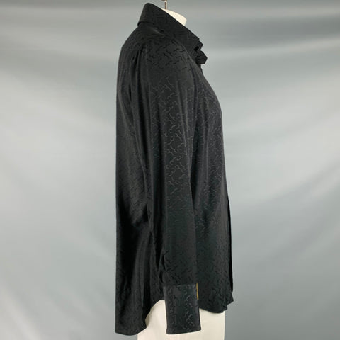 BILLIONAIRE COUTURE Size XL Black Monogram Jacquard Silk Long Sleeve Shirt
