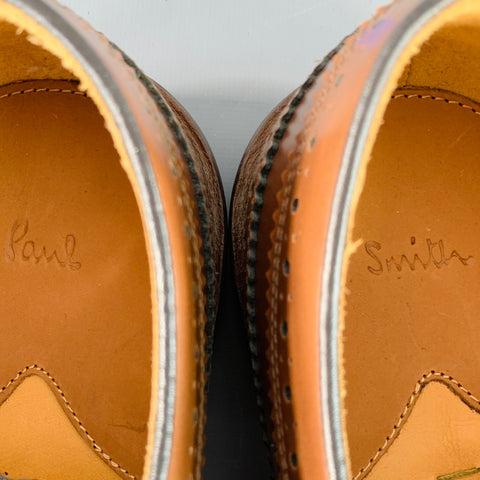 PAUL SMITH Size 8 Tan Perforated Leather Wingtip Lace-Up Shoes