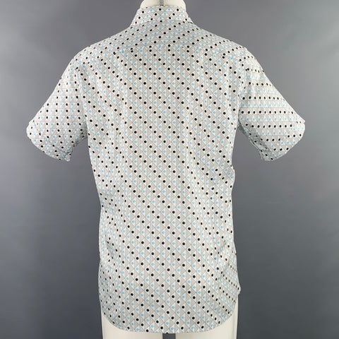ETRO Size M White Black Blue Abstract Short Sleeve Shirt