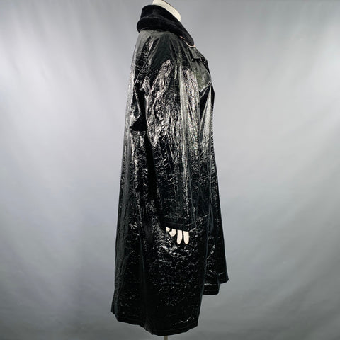 STAND STUDIO Size L Black Polyester Textured Faux Fur Zip Up Coat