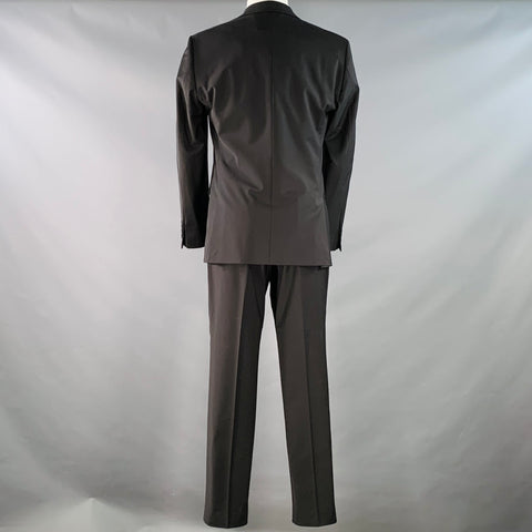 CALVIN KLEIN Size 38 Black Wool Blend Single Breasted Notch Lapel Suit